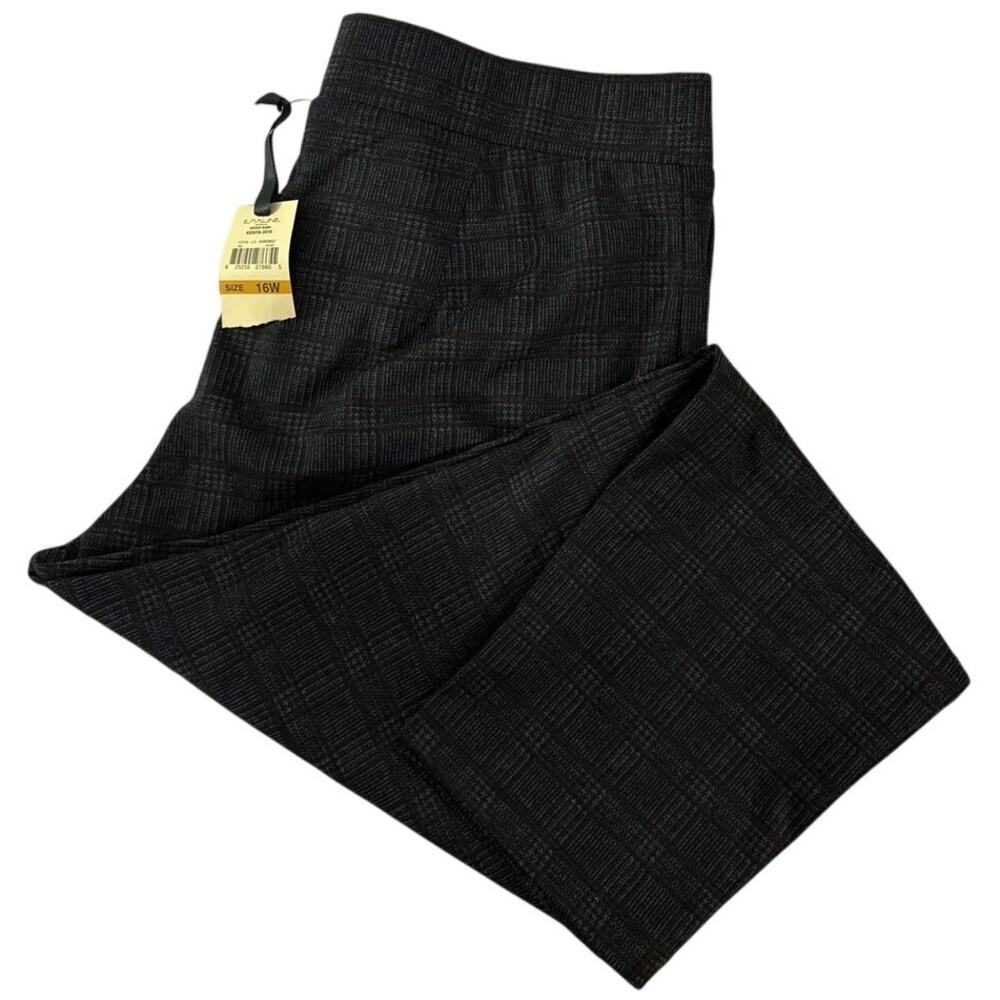 EMALINE Woman Elastic Waist Gray Plaid Work Dress Slacks Pants Size 16W NWT